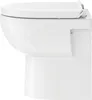 Side view of a white toilet bowl with the lid closed. Produktbild-Vorschau