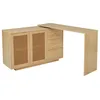 A light wood L-shaped desk with a cane-front cabinet and three drawers. Podgląd zdjęcia produktu