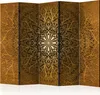 A five-panel room divider with an intricate golden mandala pattern. Náhled obrázku produktu