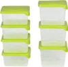 A set of clear plastic food containers with lime green lids, stacked in two columns against a white background. Náhľad obrázku produktu