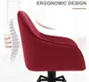Close-up side view of a red upholstered chair with a graphic illustrating ergonomic design and spinal support. Produktbild-Vorschau