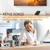 A woman is working at a desk while on the phone, with text overlay promoting a recording device. Produktbild-Vorschau
