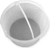 A white plastic skimmer basket with a gray perforated bottom and a white handle. Produktbild-Vorschau