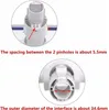 Close-up views of a white plastic component with red and blue accents, showing measurement details. Produktbild-Vorschau