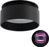 A black cylindrical ceiling light with a white diffuser is shown against a white background. A smaller inset image shows the light emitting pink and white light. Produktbild-Vorschau