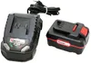 A black and red battery charger and battery pack are shown on a white background. Produktbild-Vorschau