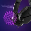 Close-up of a black gaming headset with purple sound wave graphics emanating from the microphone. Anteprima dell’immagine prodotto
