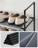 A collage of images showing a shoe rack, its components, and fabric detail. Náhled obrázku produktu