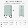 A size chart for luggage with dimensions, capacity, weight, and travel days. Náhľad obrázku produktu