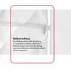 Close-up of a white mattress cover with a zipper, with text describing the zipper feature. Produktbild-Vorschau