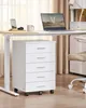 A white rolling filing cabinet with five drawers sits under a wooden desk. Produktbild-Vorschau