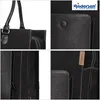 A collage of four close-up images of a black shopper bag, highlighting different details and features. Podgląd zdjęcia produktu