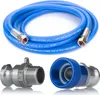 A blue hose and two connectors are laid out on a white background. Anteprima dell’immagine prodotto
