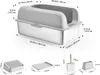 A diagram showing the dimensions of a VEVOR Katzentoilette and its accessories. Náhľad obrázku produktu