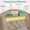 A bed headboard with integrated charging stations and lighting. Náhled obrázku produktu