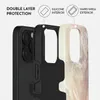 A close-up, exploded view of a phone case showing its double-layer protection with a silicone interior and hard shell exterior. Náhled obrázku produktu