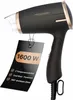 A black hairdryer with gold accents is shown against a white background, with a product tag attached. Náhled obrázku produktu