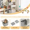 A collage of images showing a toy storage unit with fabric bins, along with marketing text and illustrations of children. Podgląd zdjęcia produktu