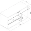 An isometric technical drawing with dimensions of a shoe cabinet. Produktbild-Vorschau