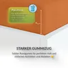 A close-up view of an orange fabric draped over a white surface, with informational overlays and graphics. Anteprima dell’immagine prodotto