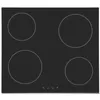 A top-down view of a black electric stovetop with four heating elements. Produktbild-Vorschau