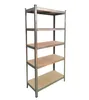 A five-tier metal shelving unit with wooden shelves, presented against a white background. Produktbild-Vorschau