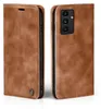 A brown leather flip case for a smartphone is shown from two angles. Produktbild-Vorschau