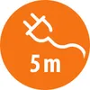 An orange circle with a white outline of a power plug and cord, and the text '5 m' below it. Anteprima dell’immagine prodotto