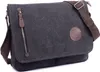 A dark gray canvas messenger bag with brown leather accents and strap, shown against a white background. Podgląd zdjęcia produktu