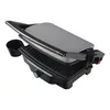 A black and silver electric grill is shown from a slightly elevated side angle against a white background. Produktbild-Vorschau