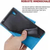 A hand holding a blue phone case, showing the inner TPU shell. Produktbild-Vorschau