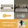 A collage showing a bed frame during the day and night, highlighting its features like USB charging and reading lights. Náhled obrázku produktu