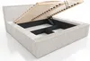 A bed frame with the storage compartment open, showing the slatted base and internal storage space. Produktbild-Vorschau