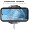 A smartphone in a case is placed on a wireless charger, with a cable connected. Produktbild-Vorschau