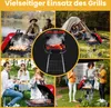 Collage of lifestyle images showing a grill being used in various outdoor settings. Produktbild-Vorschau