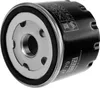 A close-up studio shot of a black oil filter with silver metal accents. Produktbild-Vorschau