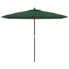A green rectangular umbrella with a wooden pole, presented against a white background. Produktbild-Vorschau