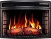 A close-up view of an electric fireplace with realistic flame effects and logs. Podgląd zdjęcia produktu