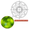A diagram of a camera aperture mechanism with a close-up of bokeh effect. Produktbild-Vorschau