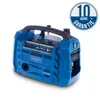 A blue and black portable air compressor with a handle and control panel, set against a white background. A circular graphic with text is in the upper right corner. Podgląd zdjęcia produktu