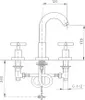 Technical drawing of a faucet with dimensions. Podgląd zdjęcia produktu