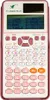 A pink scientific calculator with a screen displaying mathematical functions. Podgląd zdjęcia produktu