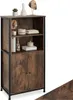 A tall, narrow cabinet with two doors at the bottom and open shelves above, decorated with a few items. Produktbild-Vorschau