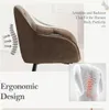 A close-up view of an ergonomic chair's backrest and armrest, with diagrams illustrating spinal support and text highlighting its design. Produktbild-Vorschau
