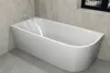 A modern white bathtub in a bathroom setting with tiled walls and a grey floor. Produktbild-Vorschau