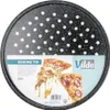 A round baking tin with a speckled pattern, featuring images of pizza slices and product information. Náhľad obrázku produktu