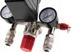A close-up view of an air pressure regulator with two gauges and quick-connect fittings. Produktbild-Vorschau