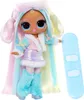 A fashion doll with long, multi-colored hair and winter-themed clothing, holding a light blue snowboard. Anteprima dell’immagine prodotto