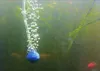 An aquarium with a blue air stone and bubbles rising from it, with plants and fish in the background. Produktbild-Vorschau
