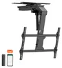 A black electric TV ceiling mount with a remote control and a smartphone displaying a Tuya app. Anteprima dell’immagine prodotto